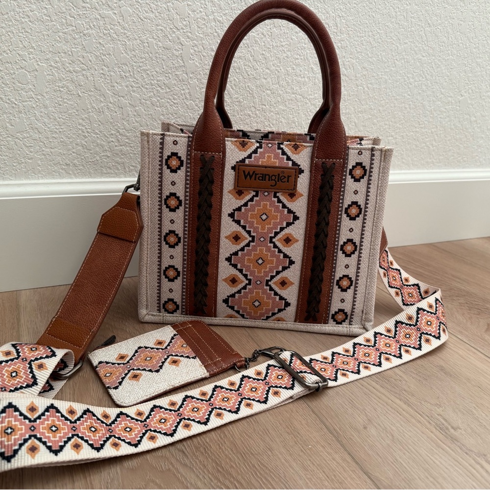 Wrangler Geometric Brown and Cream Tote